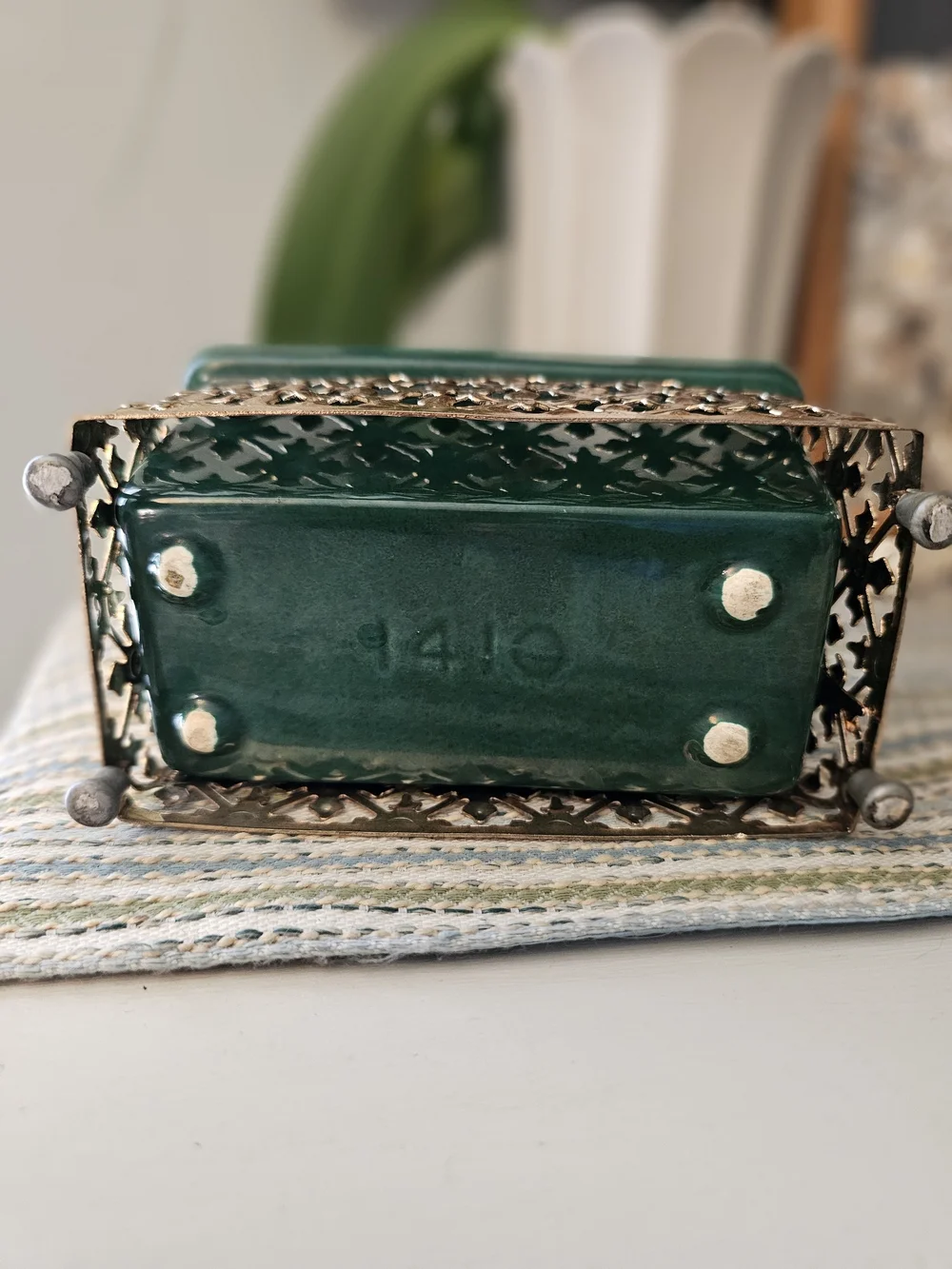 Decorative Green Ceramic Lined Metal Cachepot